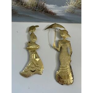 Vintage Home Interiors Wall Decor Victorian Ladies Gold Tone Metal Art